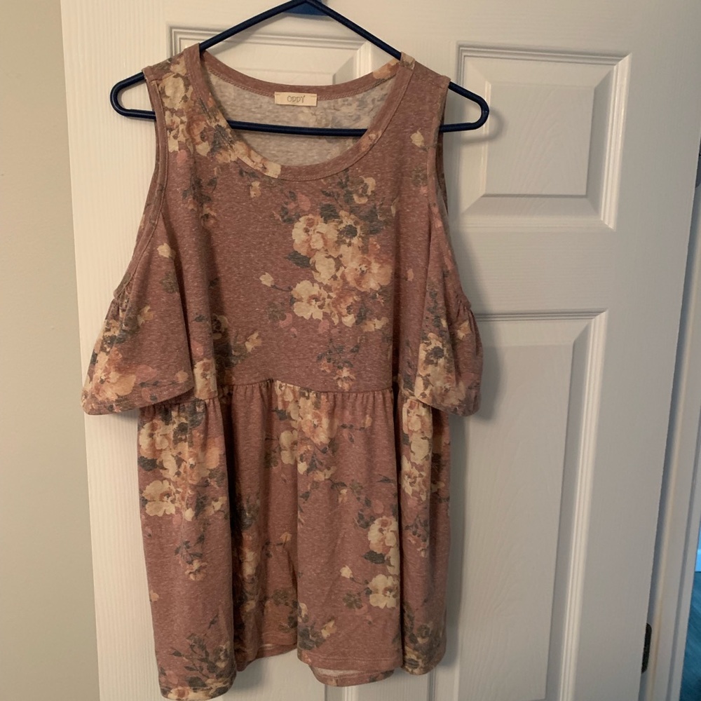 ODDY brand floral mauve flow top cap sleeves L